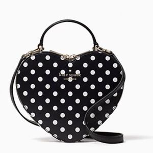 NWT Kate Spade New York Love Shack Heart Crossbody in Polka Dot Black & white